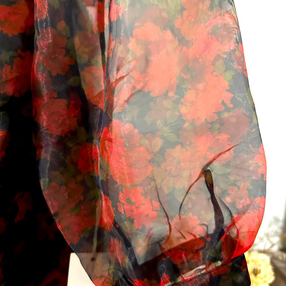 ♥️ Blashe Sheer Dramatic Floral Puff Sleeve Blouse - Picture 9 of 10